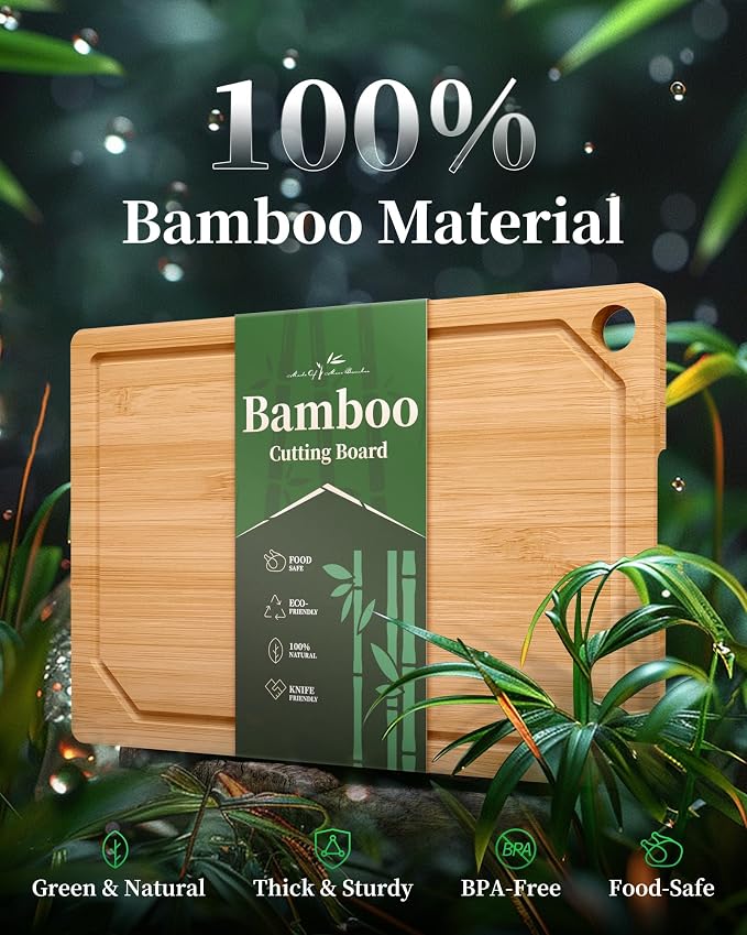 Kitsure Bamboo Cutting Board for Kitchen, X-Large, Natural | Multi-Sizes Wooden Cutting Boards for Chopping & Serving, Convenient Kitchen Essentials, Deep Juice Grooves
