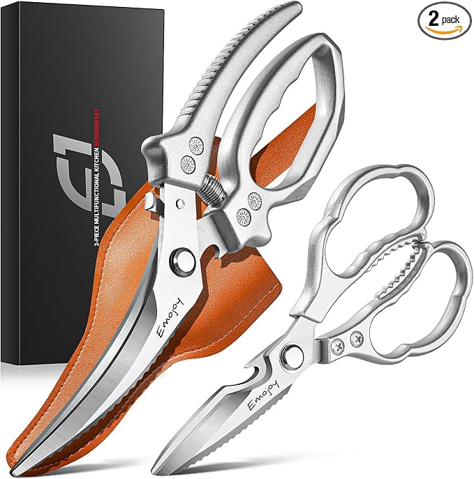 2-Piece Kitchen Scissors Set with Poultry Shears, Japanese Stainless Steel Kitchen Shear, All Purpose Scissor for Food, Chicken Bones, Dishwasher Safe