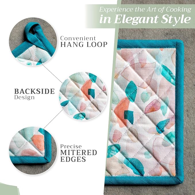 Maison d' Hermine Pot Holders 100% Cotton Potholders (8" x 8", Pack of 2) | Heat Resistant Hot Pads with Loop BBQ Cooking Baking Farmhouse Kitchen Handling Hot Pans Spring Summer - Summer Picnic