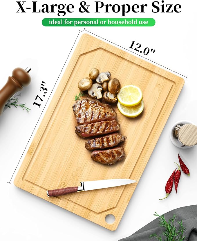 Kitsure Bamboo Cutting Board for Kitchen, X-Large, Natural | Multi-Sizes Wooden Cutting Boards for Chopping & Serving, Convenient Kitchen Essentials, Deep Juice Grooves