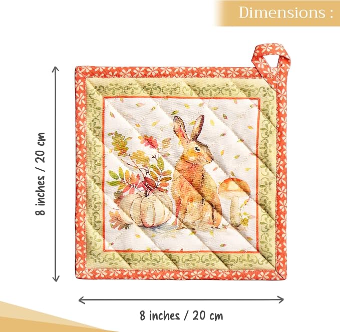 Maison d' Hermine Pot Holders 100% Cotton Potholders (8" x 8", Pack of 1) | Heat Resistant Hot Pads with Loop BBQ Cooking Baking Hotel Kitchen Handling Hot Pans Thanksgiving Christmas - Pumpkin Passion