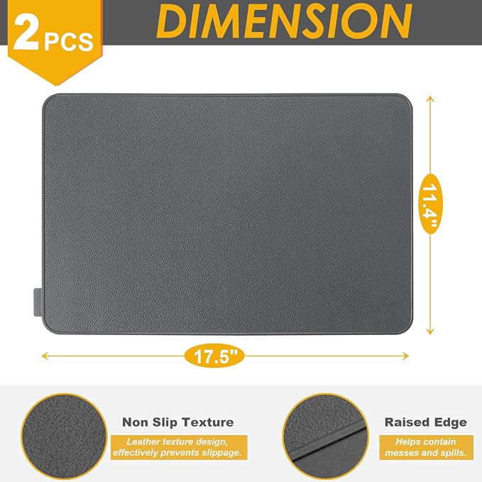 Kamehame Silicone Placemats, Placemats for Dining Table Set of 2 Non-Slip Table Mats 17.5 x 11.4 inch with Raised Edges - Dark Gray