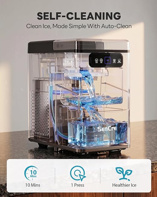 Nugget Ice Maker Countertop, Pellet Ice Machine Soft Chewable Ice 40lbs/Day, One-Click Operation, Auto Self-Cleaning Crushed Ice Makers Stainless with Scoop for Home/Kitchen/Office (Grey)