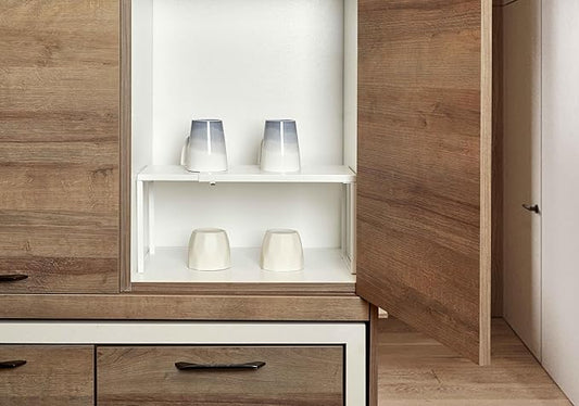 Nxconsu Cabinet Shelf Expandable Organizer Riser Rack for Kitchen Pantry Cupboard Under Sink Countertop Home Organization Extra Storage Space Saver Heavy Duty Metal Edgeless Design White Extra Large