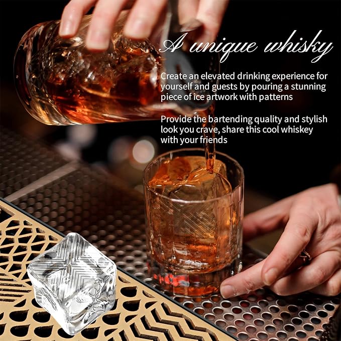 Clear Ice Stamp Tray, Cocktails Custom Ice Cube Stamp, Craft Modern Ice Molds for Whiskey in 5 Seconds, Bartender Accessories for Clear Ice Cocktails, Whiskey, Bourbon