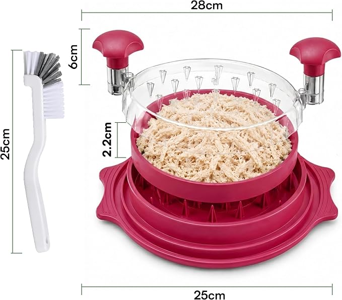 Large Chicken Shredder Tool Twist BPA Free Food Grade Material | Manual Meat Shredder Twist for Shredding, Chicken Breast Shredder Tool with Cleaning Brush, Ergonomic Handles, Non Slip Base
