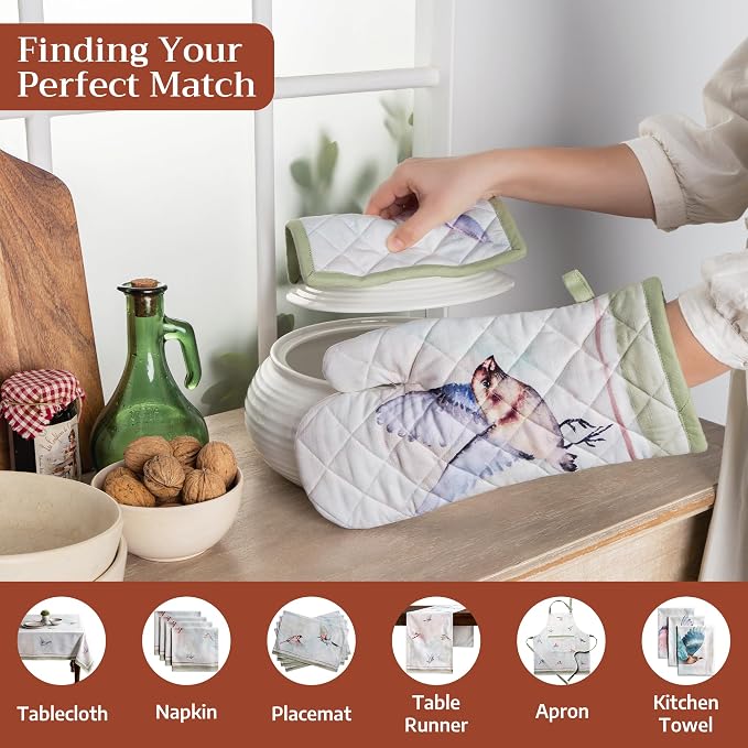 Maison d' Hermine Pot Holders 100% Cotton Potholders (8" x 8", Pack of 2) | Heat Resistant Hot Pads with Loop BBQ Cooking Baking Farmhouse Kitchen Handling Hot Pans Spring Summer - Flying Birds