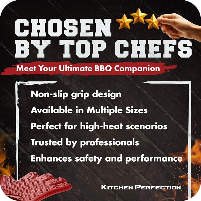 Kitchen perfection Silicone Smoker BBQ Gloves - Heat Resistant Oven Mitts | Waterproof, 5-Finger Design For A Better Grip, for Pitmasters, Meat Smoking, Grilling, Cooking, Frying Turkey | Grill Gift