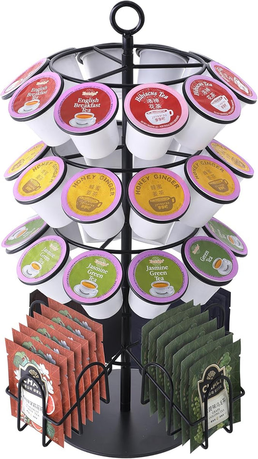 Coffee Pod Holder for Keurig & Tea Bag Organizer, K-Cup Holder Compatible with 36 K-Cups Pods, 60 Tea Bags, Spins 360-Degrees Carousel Stand, Coffee Pod Tea Bag Storage Stand Organizer for Countertop