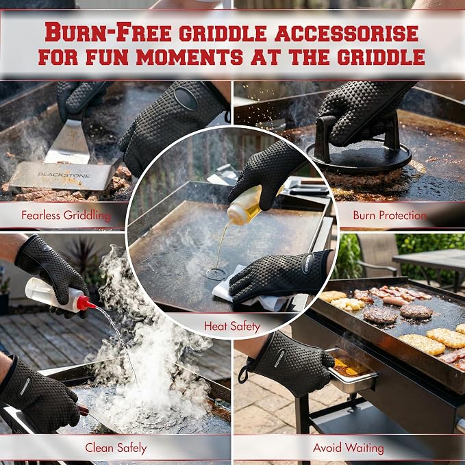KITCHEN PERFECTION Silicone Griddle Grill Gloves Heat Resistant Oven Mitts | Waterproof, 5-Finger Design For A Better Grip, Best Griddle Grilling Accessories, Compatible with Blackstone, Weber & More