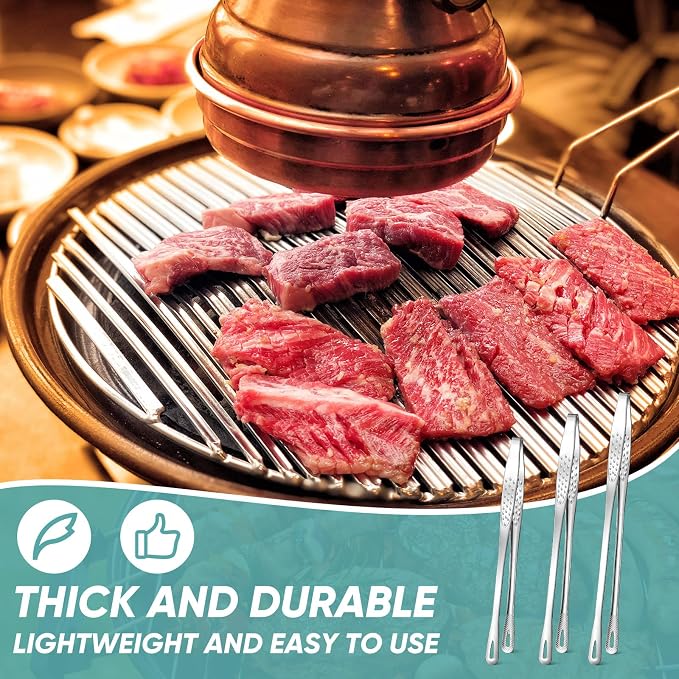 meekoo 6 Pcs 3 Size Stainless Steel Korean BBQ Grill Tongs Japanese Barbecue Tongs for Cooking Portable Kitchenware Home Outdoor Steak Salad Food(9.5+7.8+3.2 Inches)