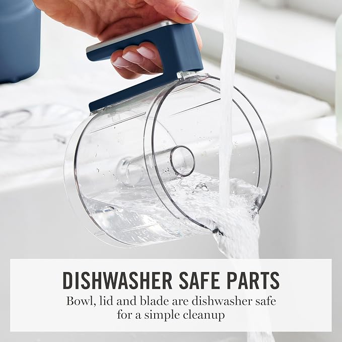 Martha Stewart 3 Cup Electric Vegetable Chopper, Mini Food Processor, Navy | 24oz BPA-Free Bowl, Stainless Steel Blades, Pour Spout, Dice, Puree, Mince, Chop Vegetables & Herbs, Dishwasher-Safe Parts