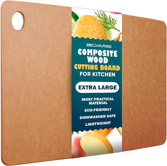 Dishwasher Safe Cutting Board - Extra Large Non Plastic Wood Composite Cutting Board for Kitchen, Thin Lightweight Wood Fiber Chopping Board, Heat Resistant up to 350°F, Knife Friendly, 18 x 12 Inch