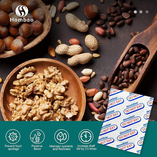 1000cc 50 Packs Food Grade Oxygen Absorbers - 5 Packs x 1 Vacuum Bag for Long Term Food Freshness - O2 Absorber for Canning & Preserving