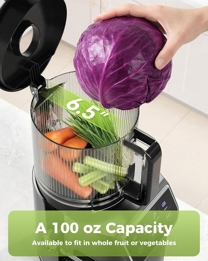 TUUMIIST 3-in-1 Cold Press Juicer Machine, Smart Touch Masticating Juicers for Whole Fruit & Vegetable, 6.5" Wide Chute Slow Juicer for Nut Milk & Sorbet, High Yield, Easy Clean (Gun Grey)