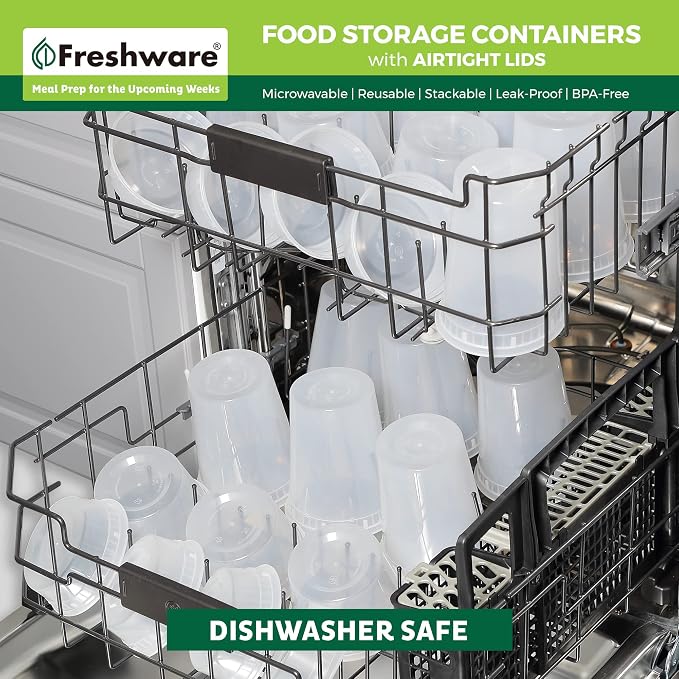 Freshware Food Storage Containers [24 Set] 32 oz Plastic Deli Containers with Lids, Slime, Soup, Meal Prep Containers, BPA Free, Stackable, Leakproof, Dishwasher and Freezer Safe, Translucent