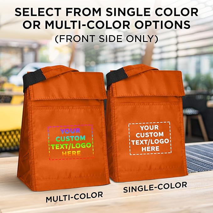 DISCOUNT PROMOS 100 Hook and Loop Insulated Lunch Bags Set - Customizable Text, Logo - Polyester, Durable, Vibrant, Reusable - Orange