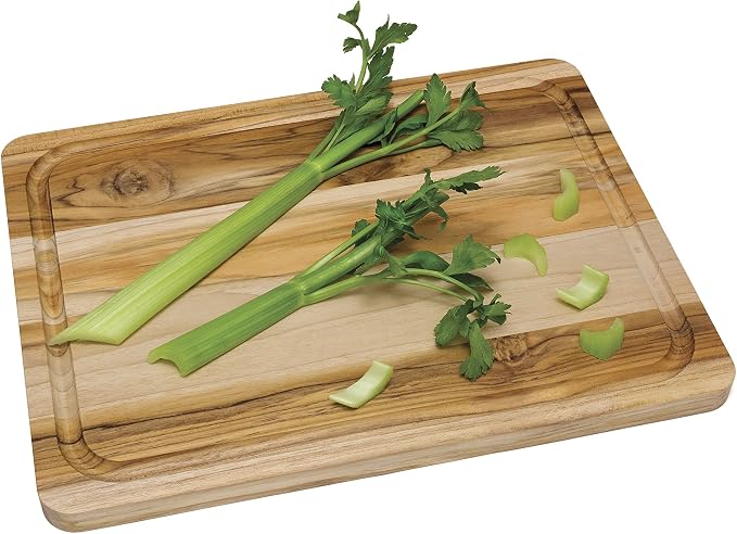 Lipper International Teak Wood Edge Grain Kitchen Cutting and Serving Board, Large, 16" x 12" x 3/4"