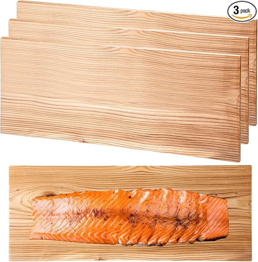 Landical 3/6/10/13/20 Pcs XL XXL Large Cedar Plank for Grilling Salmon Thicker Design Full Filet of Meat Fish Veggies Adding Extra Smoke and Flavor Soaking Fast Easy to Use(3 Pcs,15 x 7 Inches)