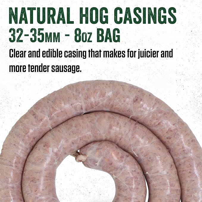 LEM Products Natural Hog Casings, 32–35mm Edible Sausage Casings for Sausage Links, Hot Dogs, Italian, Pepperoni, Salami, Homemade Sausages, Stuffs Approx. 30 lbs, 6.1 oz Package