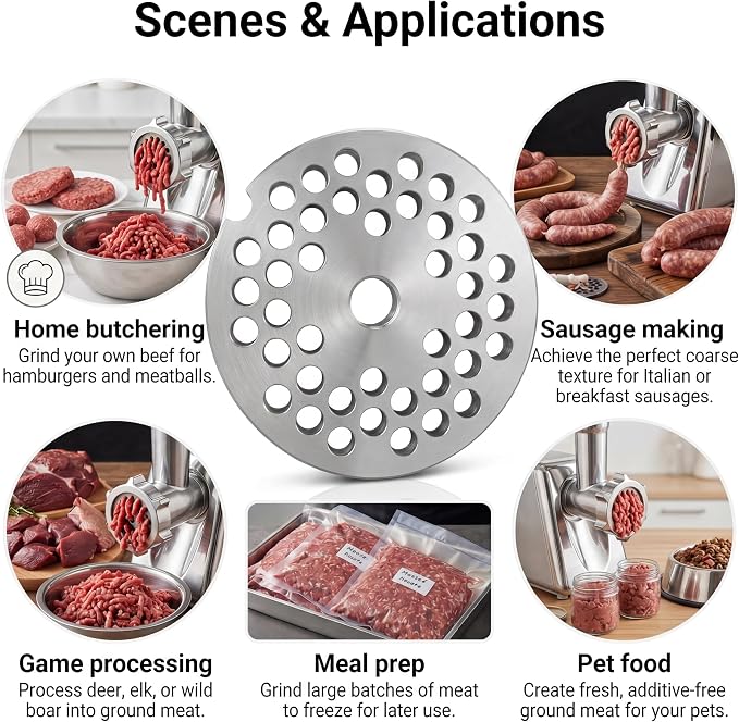 #12 Meat Grinder Plate for LEM, Hobart, Cabelas, Weston – 6mm Hole Plate, 2.75" Heavy Duty Stainless Steel Replacement Disc for Standard #12 Grinders