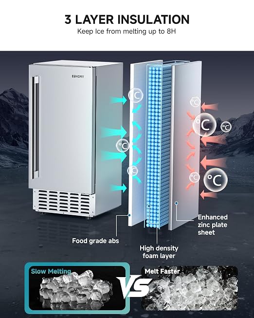 EUHOMY Under Counter Nugget Ice Maker Machine, 70Lbs/Day, Bulit-in Freestanding Ice Maker with Double Ice Baskets, Self-Cleaning & 24H Timer Ice Machine, for Home Use(Silver)