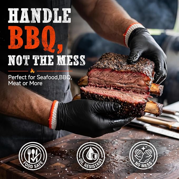 ANBOSON BBQ Gloves,Disposable BBQ Gloves Heat Resistant Cooking | 50 Disposable Nitrile Gloves with 2 Reusable Cotton Liners, Powder Free, Latex Free for Smoking,Grilling,Cooking,Food Prep