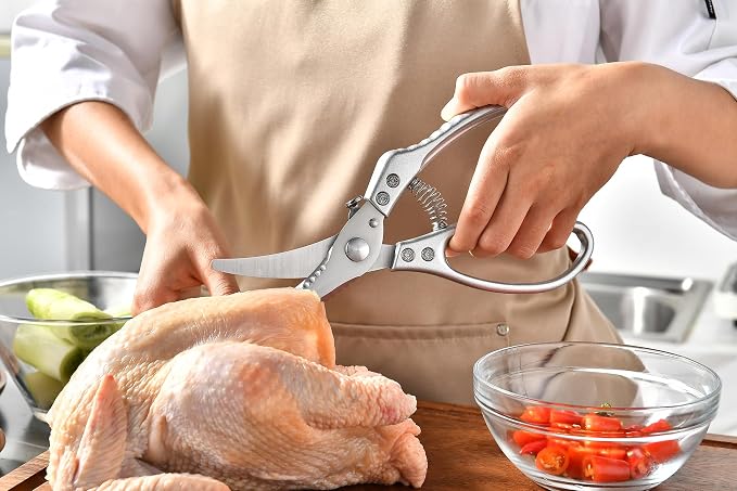 Heavy Duty Kitchen Shears - Professional Poultry Scissors with Ergonomic Aluminum Alloy Handle - Safety Lock, Dishwasher Safe, All-Purpose Meat & Bone Cutting Scissors for Food, Chicken & Turkey