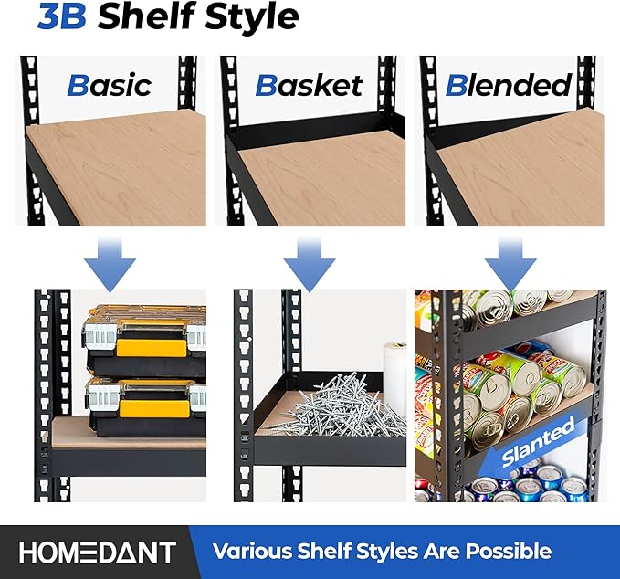 HOMEDANT 5 Tier Laminated Boltless Metal Shelving Unit Adjustable Garage Storage Utility Rack Heavy Duty Shelves Organization Multipurpose Shelf Warehouse Pantry Shed 35.9" W x 18.2" D x 71.3" H 2Pack