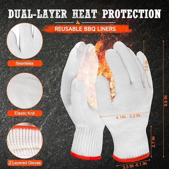 ANBOSON BBQ Gloves,Disposable BBQ Gloves Heat Resistant Cooking | 50 Disposable Nitrile Gloves with 2 Reusable Cotton Liners, Powder Free, Latex Free for Smoking,Grilling,Cooking,Food Prep