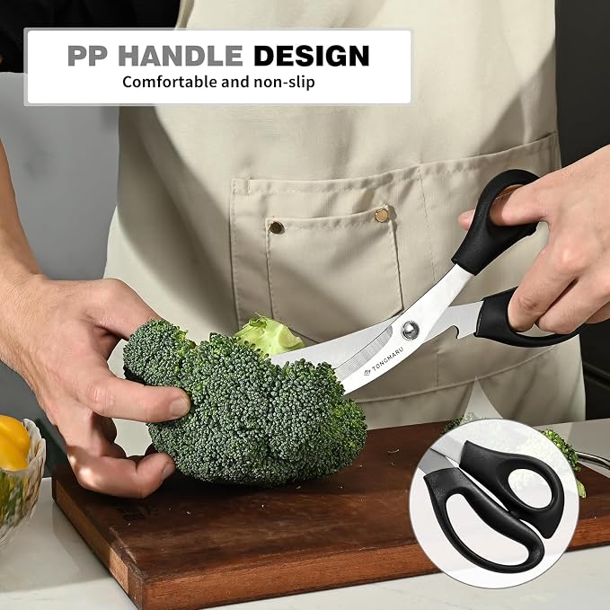 Heavy Duty BBQ Shears, Super Sharp All Purpose Kitchen Poultry Shears, Korean Barbeque Scissors with Anti-slip Handle, Serrated Blades with Bottle Opener function