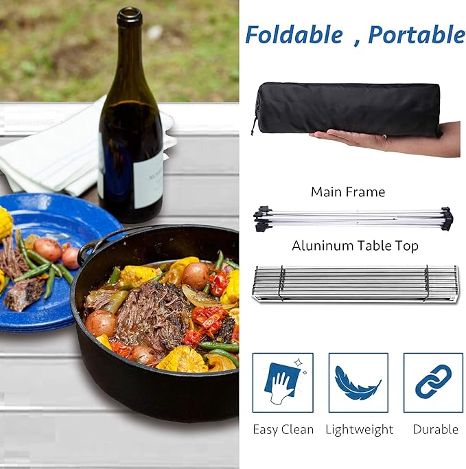 Grope Small Folding Camping Table, Aluminum Beach Table for Sand (Silver-S) | Portable & Easy to Carry, With Carry Bag for Camping, Prefect for Outdoor, Picnic, BBQ, Cooking, Festival, Beach, Home Use