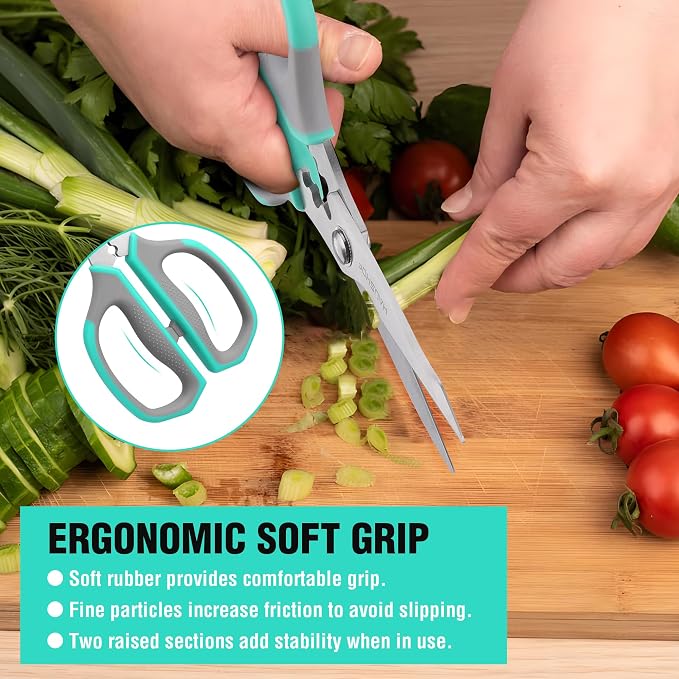 HAUSHOF Kitchen Scissors for Food, 8-1/4" Kitchen Scissors All Purpose | Heavy Duty Kitchen Shears, Sharp Stainless Steel Shears, Soft Grip, U-Groove, Food Scissors for Meat, Vegetables, Fine Bones