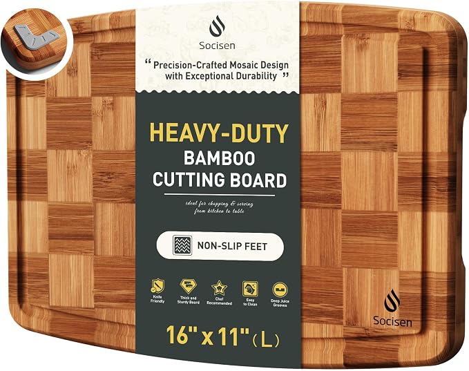 Heavy Duty Bamboo Cutting Board Non Slip Heavy Duty Over Sink Wooden Wood Cutting Board for Kitchen Chopping Board Extra Large Big Small Best House Warming Gift