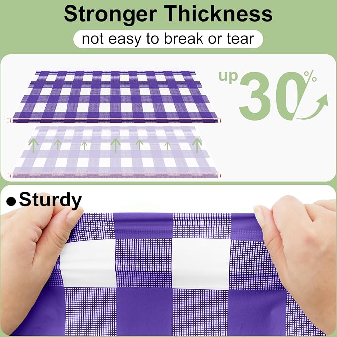 4 Packs Buffalo Disposable Table Cloth, 54 x 108 Inch Waterproof Plastic Tablecloth, Rectangle Purple and White Checkered Table Covers for Picnic, Birthday, Party, Back to School