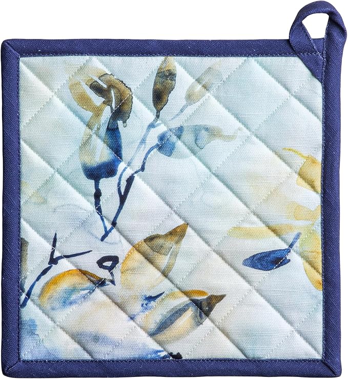 Maison d' Hermine Pot Holders 100% Cotton Potholders (8" x 8", Pack of 1) | Heat Resistant Hot Pads with Loop BBQ Cooking Baking Farmhouse Kitchen Handling Hot Pans Spring Summer - Lazy Summer Days
