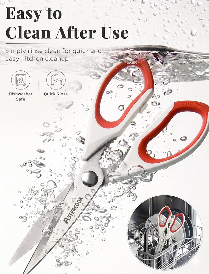 Astercook Kitchen Scissors 3 Pack, Heavy Duty All Purpose Kitchen Shears for Food and Packaging, Stainless Steel Food Scissors for Meat, Poultry, Herbs and Vegetables, Dishwasher Safe