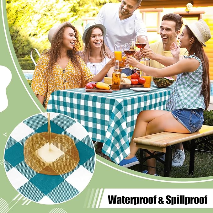 6 Packs Buffalo Disposable Table Cloth, 54 x 108 Inch Waterproof Plastic Tablecloth, Rectangle Turquoise and White Checkered Table Covers for Picnic, Birthday, Party, Back to School
