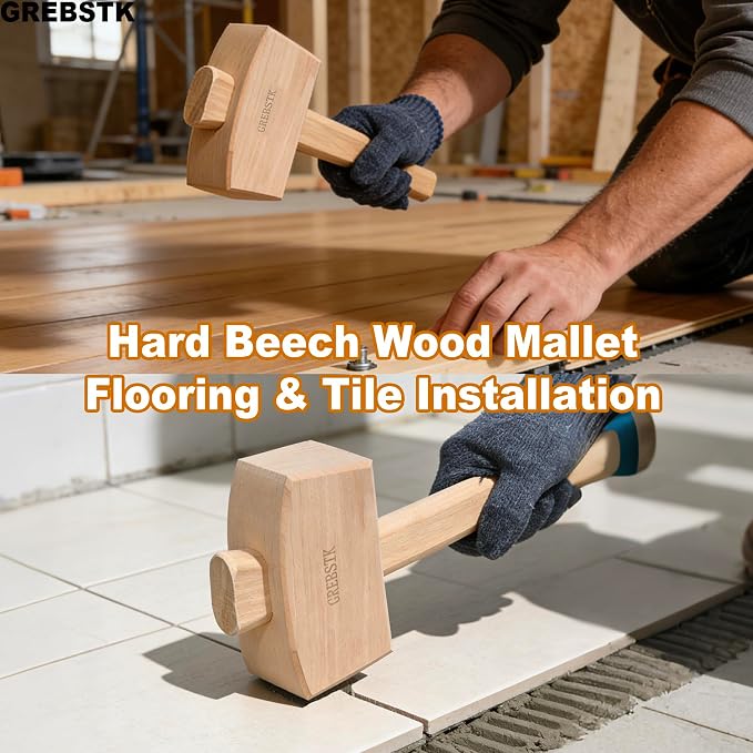 GREBSTK Polished Solid Beech Wood Mallet for Home Bartending & Workshop | Polished Oiled Finish, Stain & Moisture Resistant, Wipes Clean With Ease, Smooth Comfortable Grip, Durable Protective Coat