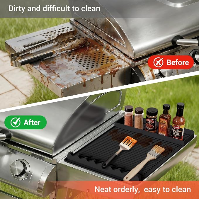 Heat Resistant Silicone Grill Mat for Blackstone - 2Pack 16x11.5'' Non-Slip BBQ Tool Mat, Outdoor Cooking Camping & Tailgating, for Men Grilling (Black)
