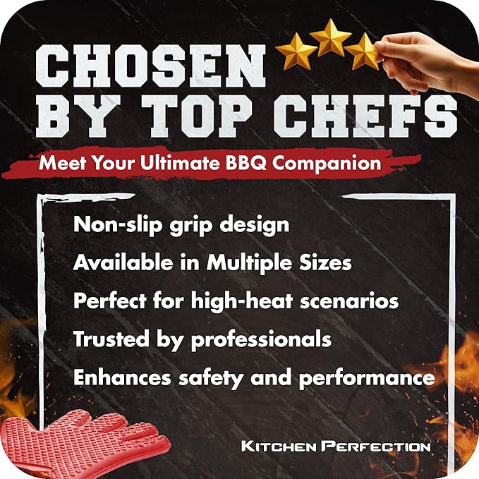 KITCHEN PERFECTION Silicone Smoker BBQ Gloves - Heat Resistant Oven Mitts | Waterproof, 5-Finger Design For A Better Grip, for Pitmasters, Meat Smoking, Grilling, Cooking, Frying Turkey | Grill Gift