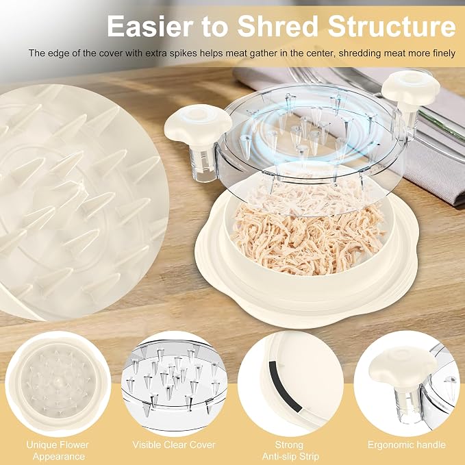 Chicken Shredder Tool Twist Large Meat Shredder with Brush&Fork, Beige | Visible Chicken Breast Shredder, Strong Anti-Slip Strip, Ergonomic Handle, BPA Free, Kitchen Gadgets for Pork Beef Chicken