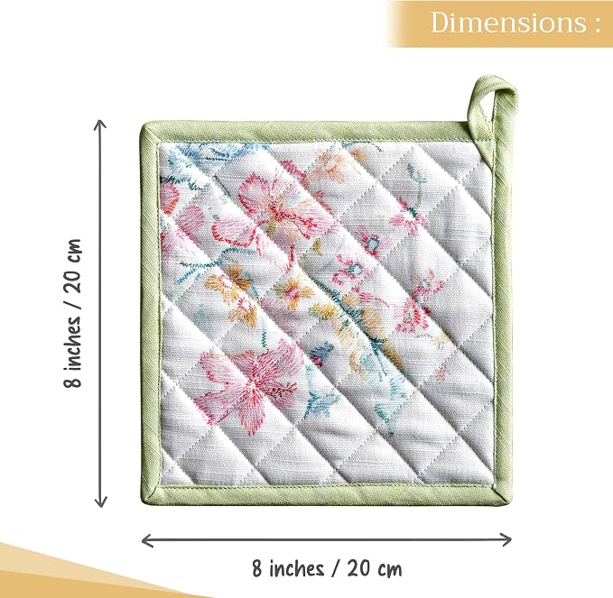 Maison d' Hermine Pot Holders 100% Cotton Potholders (8" x 8", Pack of 1) | Heat Resistant Hot Pads with Loop BBQ Cooking Baking Farmhouse Kitchen Handling Hot Pans Spring Summer - Paradise Island