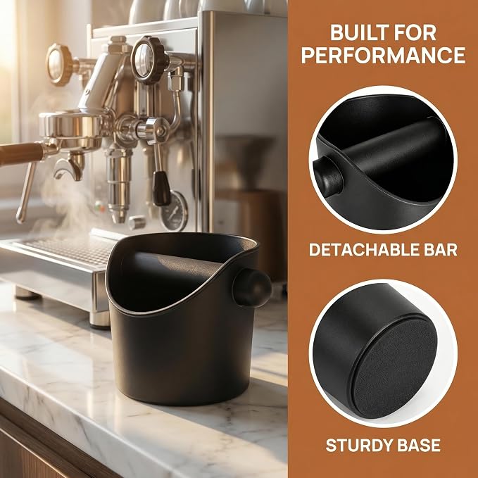 Coffee Grounds Knock Box, Espresso Puck Knock Box, 4 Inch Small Coffee Knock Box with Removable Knock Bar, Non-Slip Base, Compact Grounds Disposal Bin