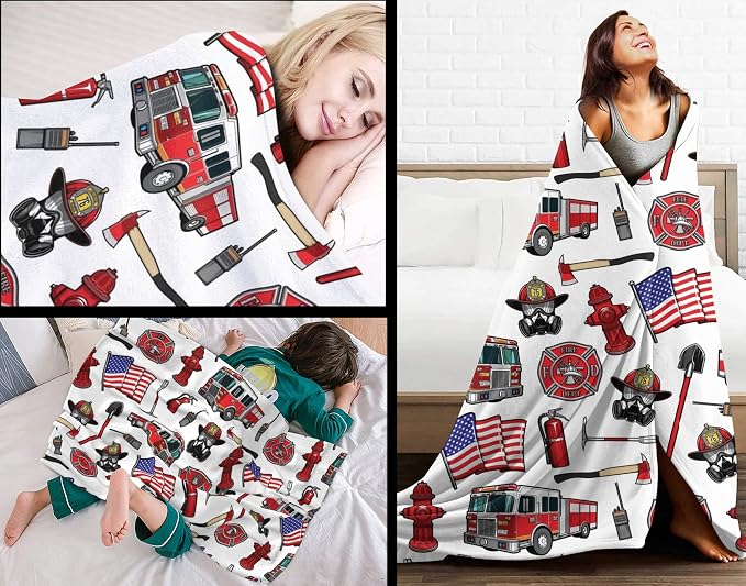 Firefighter Blanket 50x60 Inches - Extra Large Fire Truck Throw for Kids, Adults - Ultra Soft Fleece Firetruck Throw Blankets for Couch, Sofa, Camping - Warm Cozy Fireman Gift for Boys, Girls, Teens