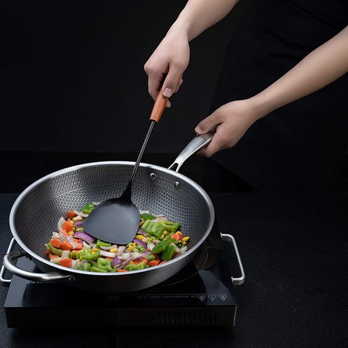FJNATINH Spatula & Ladle Wok Tool Set, 14.2-15 inches Wok Utensils, Stainless Steel Wok Spatula
