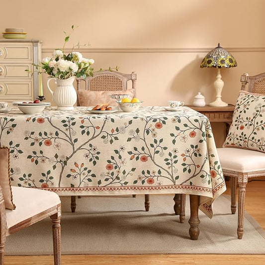 ISAENNE Designer Floral Small Square Tablecloth,French Linen Light Beige Indoor Table Cloth,Fall Wrinkle Resistant Decor Tablecloths for Dining Thanksgiving Kitchen Party,55"*55"-Flora A