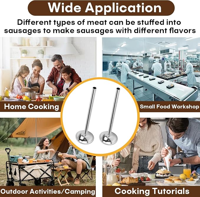 2-Pack 10mm Stainless Steel Sausage Stuffing Tubes for #5 Sausage Stuffer | Fit to Homemade Snack Sticks & Breakfast Links, Slim Sausage Stuffing Horn，For Manual/Electric Meat Sausage Stuffer