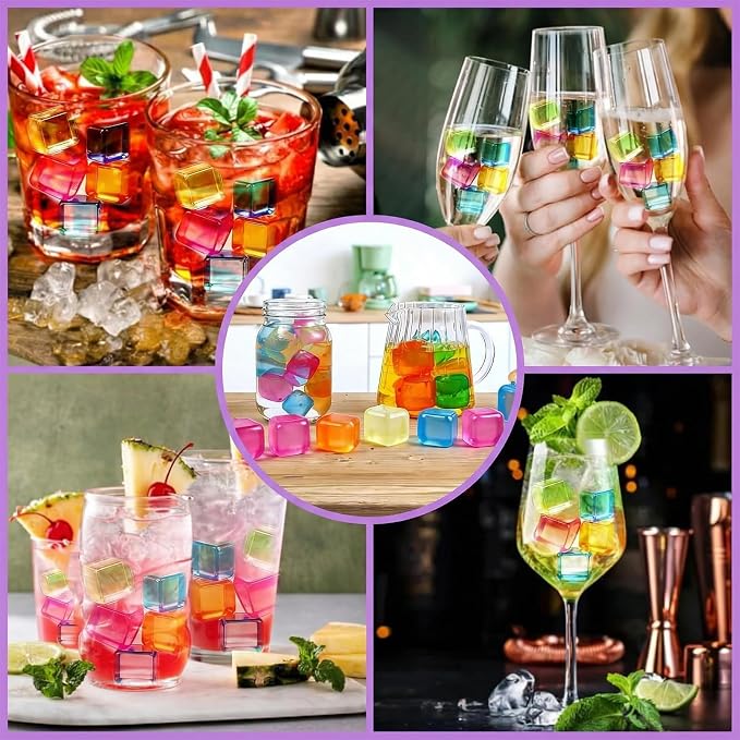100PCS Reusable Ice Cubes, Plastic Cubes, 1 Inch, Colorful, Square | Refreezable Square Ice Cube, Washable Non Diluting Cube for Drinks, Coffee, Whiskey, Cocktails, Wine, Multicolor