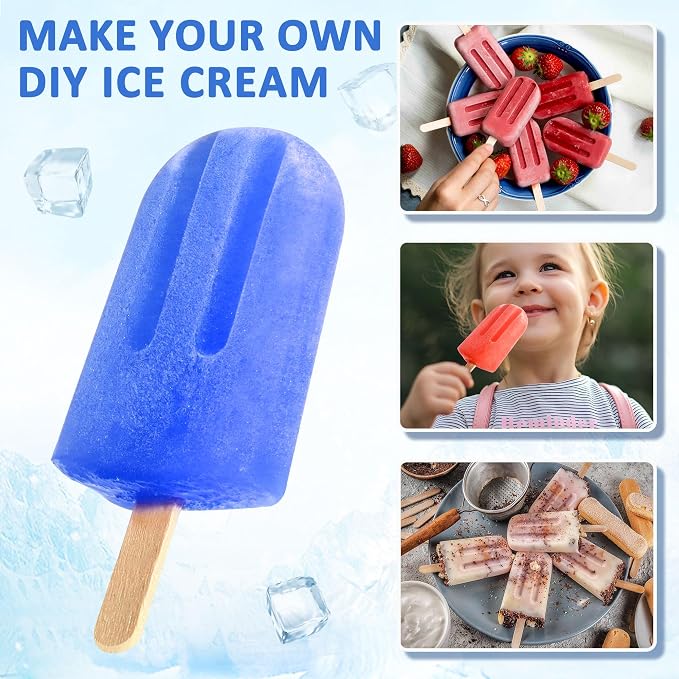 Popsicles Molds, 10 Cavity Silicone Popsicle Molds Easy-Release BPA-free Popsicle Maker Molds Ice Pop Molds Homemade Popsicle Ice Cream Molds with 50PCS Popsicle Sticks for Yogurt Juice Smoothies